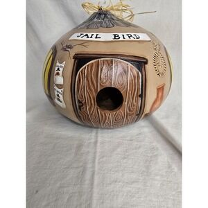 Hand Painted Gourd Birdhouse Western Jail Bird Saloon Folk Art Garden Decor 10in